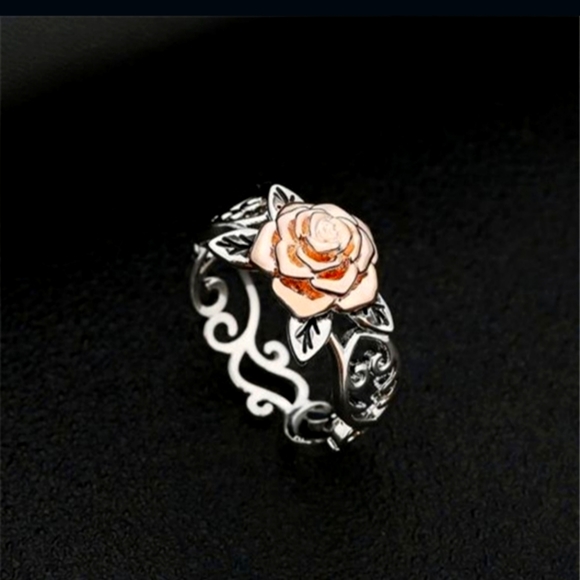 (10)Gorgeous silver plated  ring with golden rose on top many sizes available - Picture 4 of 5